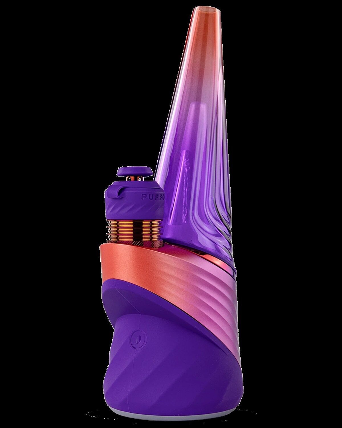 A Puffco Peak Pro style dab rig in a purple and copper finish.